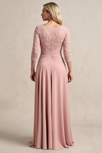 Blush High Low Mousseline de soie froncée Robe mère de la mariée avec appliques de dentelle